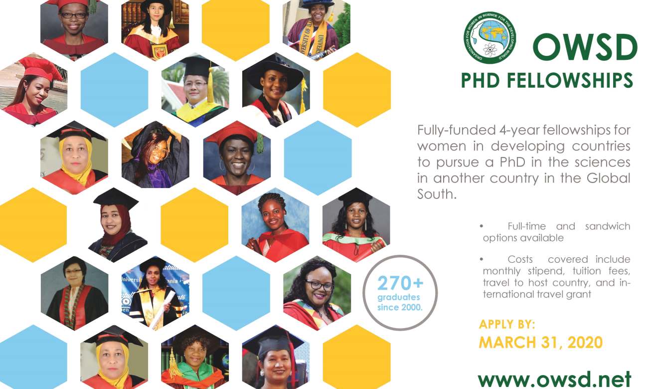 Call For Applications: 2020 OWSD PhD Fellowships for Women Scientists