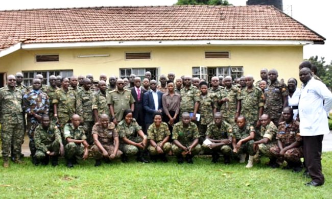 The UPDF Officers who are undergoing the training on COVID-19 co-facilitated by the Ministry of Health and Infectious Diseases Institute (IDI), Makerere University, Kampala Uganda. Photo credit: The Independent
