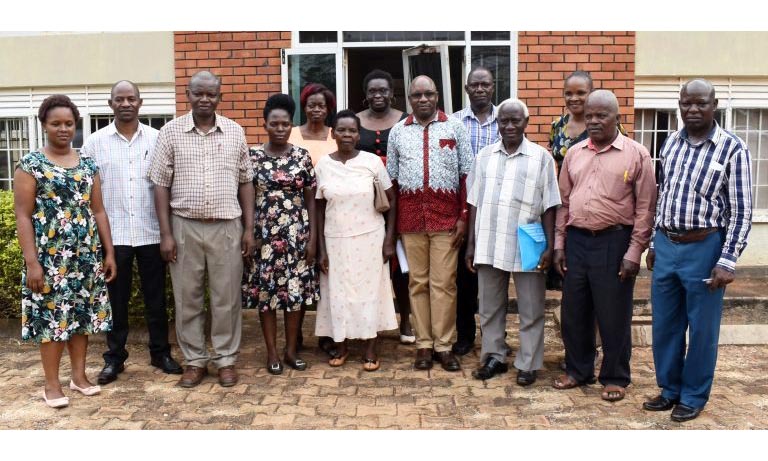 The Project Principal Investigator-Assoc. Prof. Donald Rugira Kugonza (4th Right), District Veterinary Officer- Dr. Kunya James (Right), District Production Officer- Mr. Richard Musenero (Rear 2nd Right) and other members of the Research Team pose for a group photo with a section of farmers after the meeting on 3rd March 2020, Kamuli District Headquarters, Uganda.