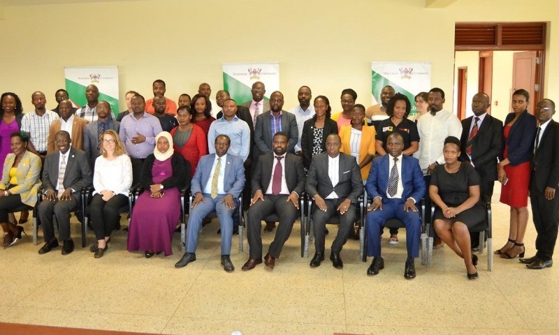The Chair Grants Management Committee (GMC) Prof. William Bazeyo (Seated Centre) in a group photo with GMC Members, representatives from the NGOs, the Private Sector and Development Partners on 31st January 2020. Mak-RIF has awarded 110 short-term research and innovation proposals in response to the COVID-19 pandemic.