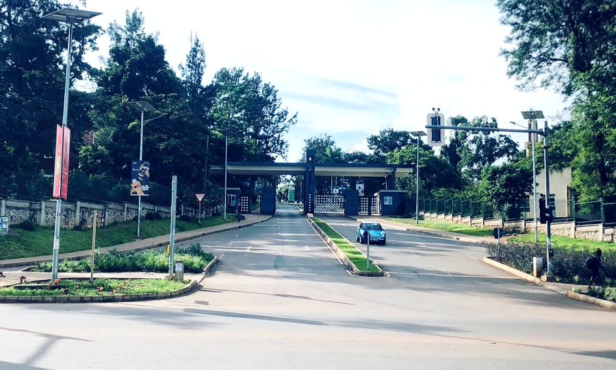 An afternoon shot of the Main Gate, Makerere University, Kampala Uganda as seen from the Makerere Hill Road Traffic intersection.