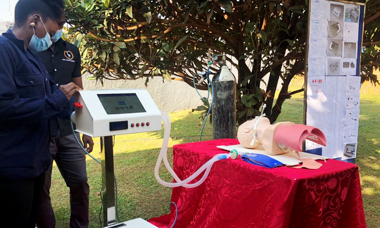 Kiira Motors Corporation (KMC) Engineers carry out checks on the Low-Cost Medical Ventilator shortly before the unveiling ceremony on 11th June 2020, KMC Offices, Ntinda, Kampala Uganda.