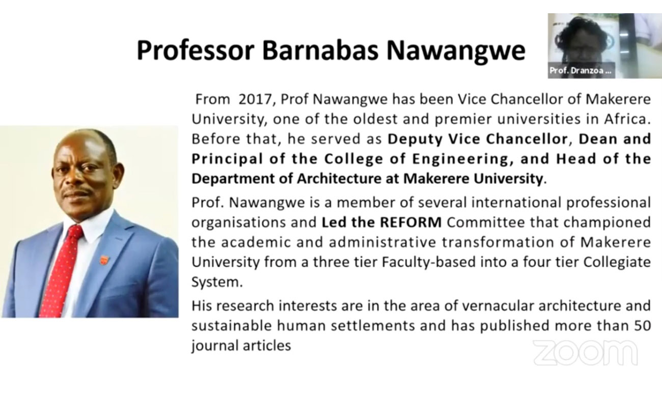 The Vice Chancellor, Prof. Barnabas Nawangwe on 10th June 2020 took part in RUFORUM's First Webinar on University leaders’ response to the COVID-19 Pandemic moderated by Prof. Christine Dranzoa.