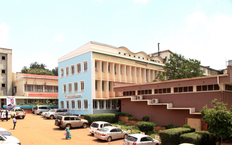The Davies Lecture Theatre (Right), School of Biomedical Sciences (Blue) and other buildings at the College of Health Sciences (CHS), Mulago Campus, Makerere University, Kampala Uganda