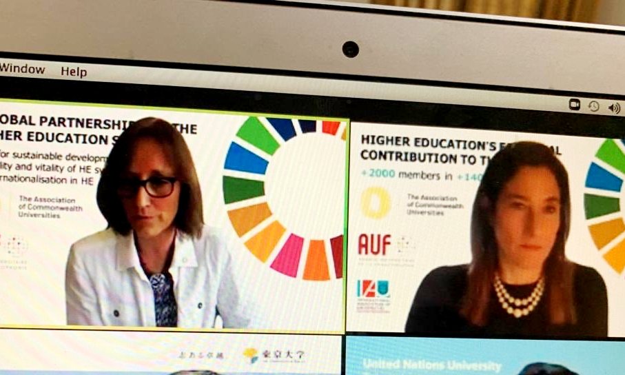 A screenshot of the IAU SG-Dr. Hilligje van't Land (Left) and ACU SG-Dr. Joanna Newman (Right) during the Meeting of Leading Global University Presidents with the UN SG, Day 2, 10th July 2020.