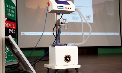 The Low-Cost Medical Ventilator (Bulamu Ventilator), a product of Makerere University and Kiira Motors Corporation on display in the Main Hall, Makerere University, Kampala Uganda on 28th August 2020 during the launch of two innovations in the fight against COVID-19.