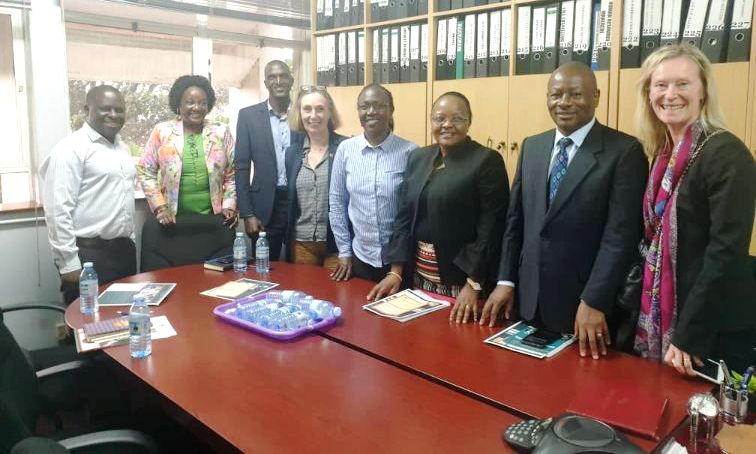 The Dean MakSPH-Prof. Rhoda Wanyenze (2nd L) and Team Leader MNCH-Assoc. Prof. Peter Waiswa (L) with the team from Karolinska Institutet and Staff from the College of Health Sciences (CHS) during the  landscape and feasibility assessment for centres of excellence in maternal and child health in January 2020, MakSPH, Makerere University, Kampala Uganda.