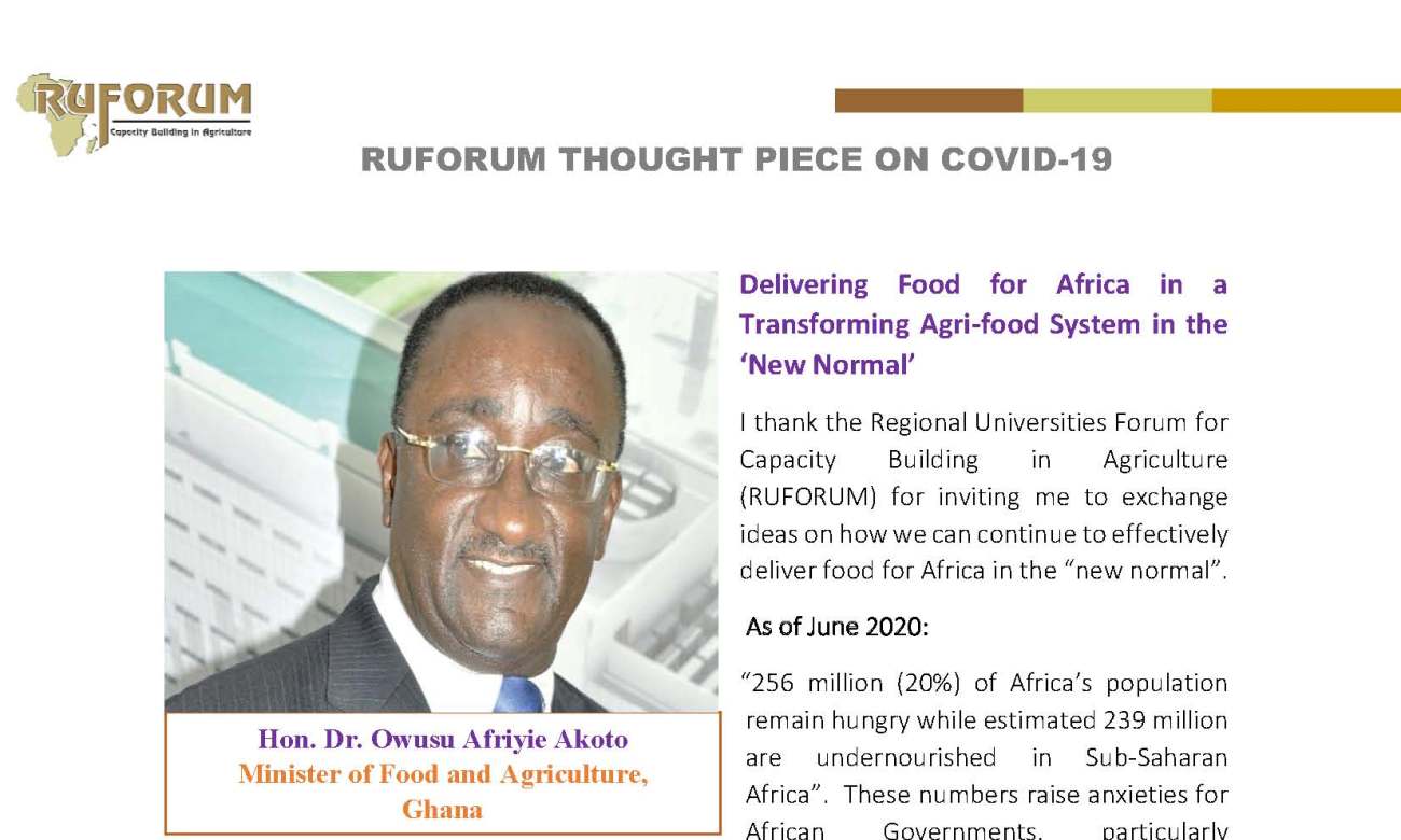 RUFORUM Thought Piece on COVID-19 by Hon. Dr. Owusu Afriyie Akoto, Minister of Food and Agriculture, Ghana.