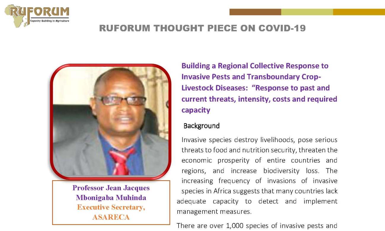 RUFORUM Thought Piece on COVID-19 by Professor Jean Jacques Mbonigaba Muhinda, Executive Secretary, ASARECA