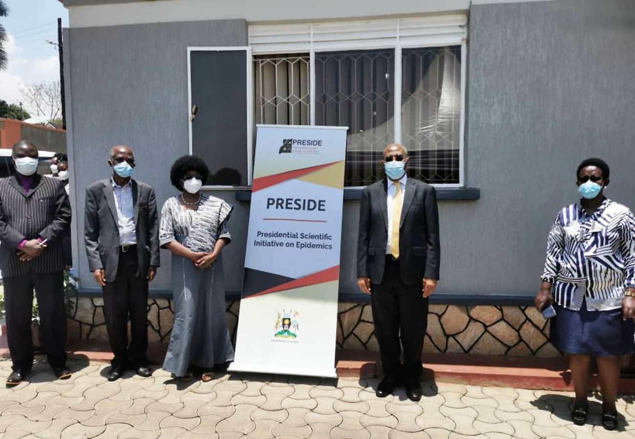 The Prime Minister-Rt. Hon. Dr. Ruhakana Rugunda (2nd Right) with Dr. Monica Musenero (3rd Left) and other officials at the PRESIDE launch on 18th September 2020. Photo credit: Twitter/@RuhakanaR