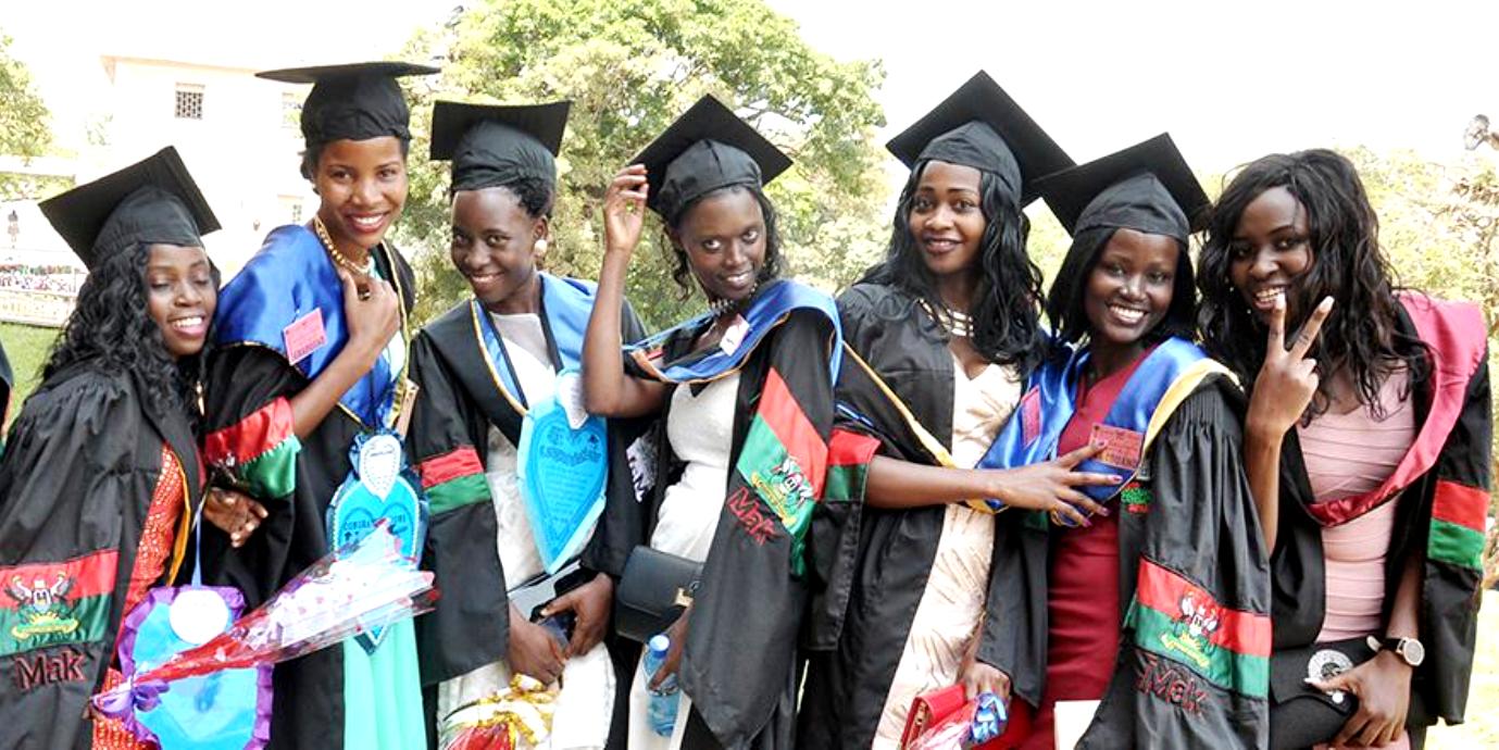 Female graduands pose for the camera in January 2018 after a session of the 68th Graduation Ceremony, Makerere University, Kampala Uganda. Photo credit: GMD