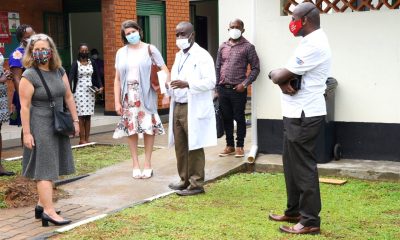 CDC Uganda Country Director-Dr. Lisa Nelson (Left), Executive Director IDI-Dr. Andrew Kambugu (Right) and other officials during the pre-launch visit to the MAT Centre, Butabika National Referral Mental Hospital on 11th September 2020.
