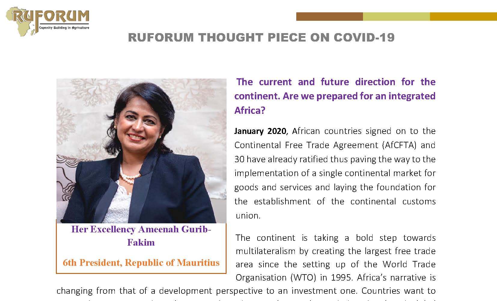 RUFORUM Thought Piece on COVID-19 by Her Excellency Ameenah Gurib-Fakim, 6th President of the Republic of Mauritius