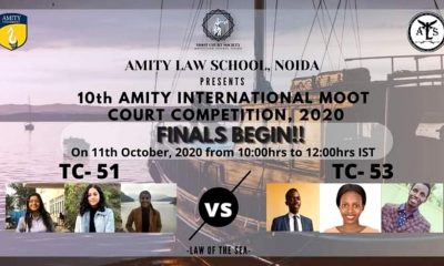 10th Amity International Moot Competition Finals 11th October 2020. Makerere University's Team of three emerged 1st Runners-up. Photo credit: Twitter/@MakMootSociety