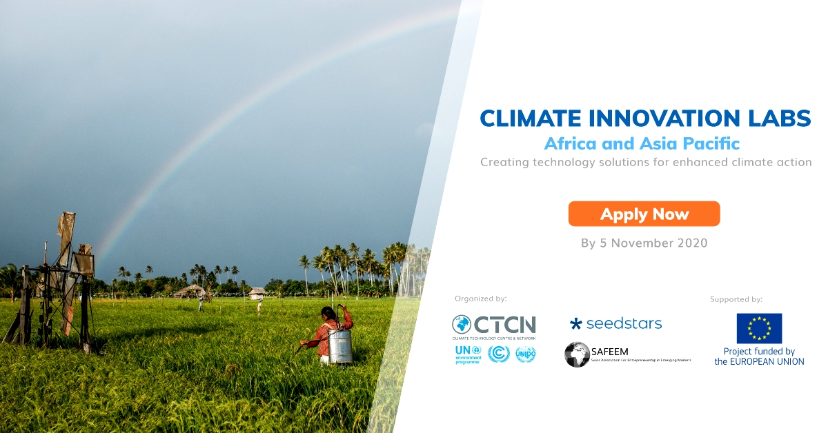 UN Climate Innovation Labs, Africa and Asia Pacific Poster. Apply by 5th November 2020