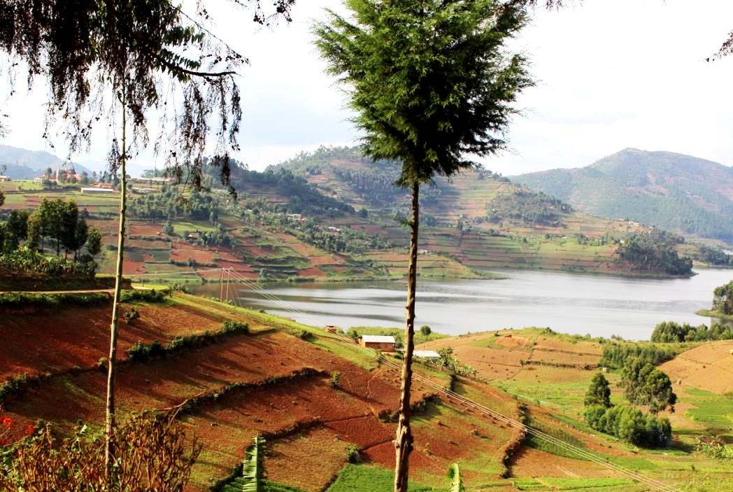 Terraced hills bordering a lake. Photo credit: VW Summer School