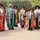 The President of Uganda and Visitor of Makerere University-H.E. Yoweri Kaguta Museveni (3rd L), First Lady-Hon. Janet Kataaha Museveni (2nd L), Hon. Dr. John Chrysostom Muyingo (L), Chancellor-Prof. Ezra Suruma (3rd R), Chairperson Council-Mrs. Lorna Magara (C), Vice Chair-Rt. Hon. Daniel Fred Kidega (2nd R), Vice Chancellor-Prof. Barnabas Nawangwe (4th R) and the Mace bearer (R) on Day1 of the 69th Graduation Ceremony, 15th January 2019.