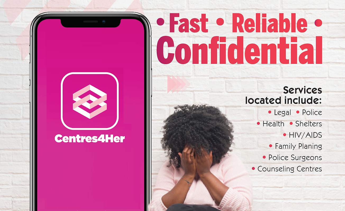 Innovating to end Violence against Girls and Women with the Centres4Her Mobile App. Fast, Reliable, Confidential. Available for Download on Google Play Store