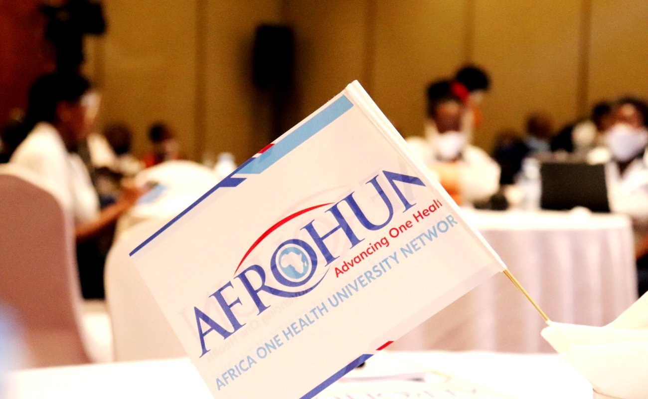 A table flag at the virtual event to launch the AFROHUN brand and showcase Year 1 of the One Health Workforce – Next Generation (OHW-NG) Project under the theme ‘Innovations in the Face of COVID-19’, 28th October 2020, Kampala Uganda.