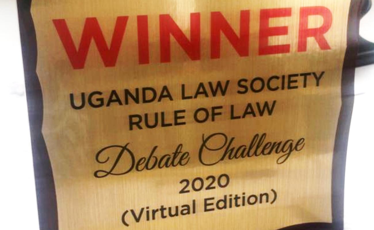 The Plaque won by Makerere University as the ULS 2020 Rule of Law Challenge