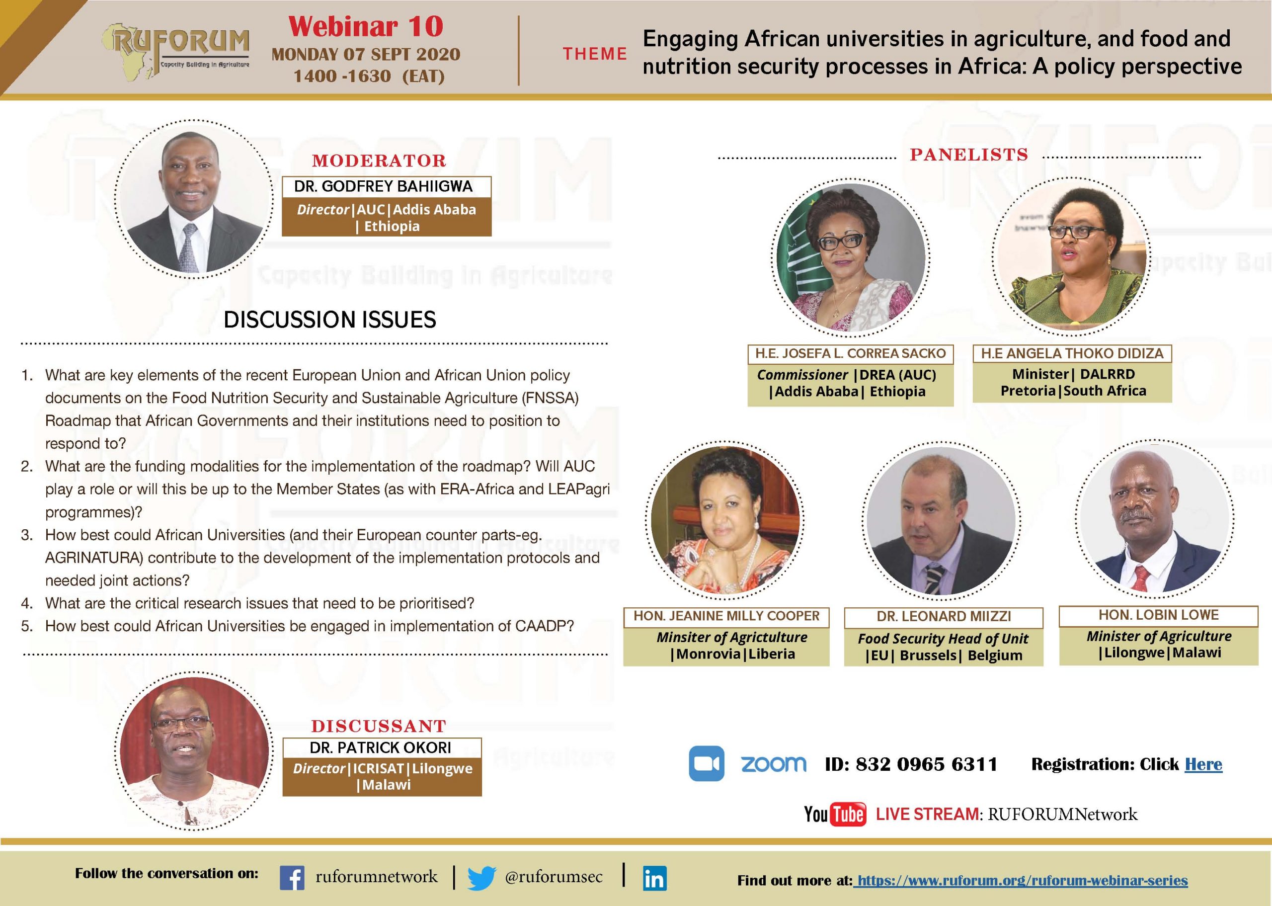 RUFORUM Webinar 10: Policy Perspective-Engaging African Universities in Agriculture, held on 7th September 2020 from 2:00 to 4:30PM EAT