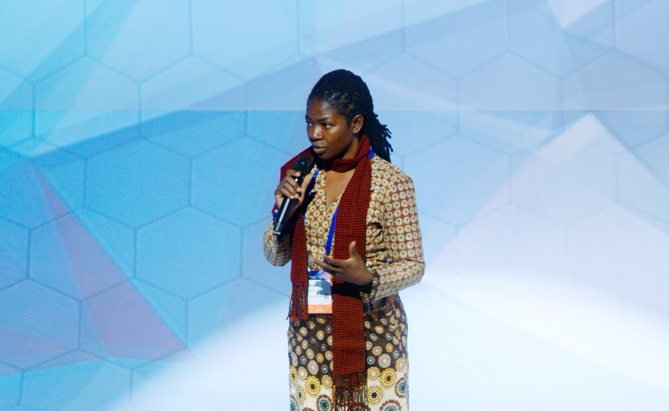 CowTribe's Alima Bahwa makes her pitch at the Global Seedstars Summit 2018 held in Lausanne, Switzerland. Photo credit: Seedstars
