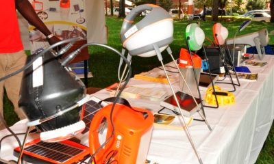 An assortment of solar items on display during the Presidential Initiative Exhibition, 30th July 2014, Freedom Square, Makerere University, Kampala Uganda