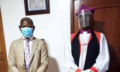 The Vice Chancellor-Prof. Barnabas Nawangwe (L) with the Bishop of Ruwenzori Diocese- Rt. Rev. Reuben Kisembo after the latter’s sermon at St. Francis Chapel, Makerere University on 22nd November 2020.