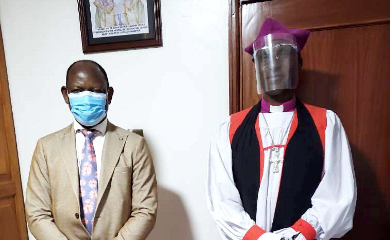 The Vice Chancellor-Prof. Barnabas Nawangwe (L) with the Bishop of Ruwenzori Diocese- Rt. Rev. Reuben Kisembo after the latter’s sermon at St. Francis Chapel, Makerere University on 22nd November 2020.