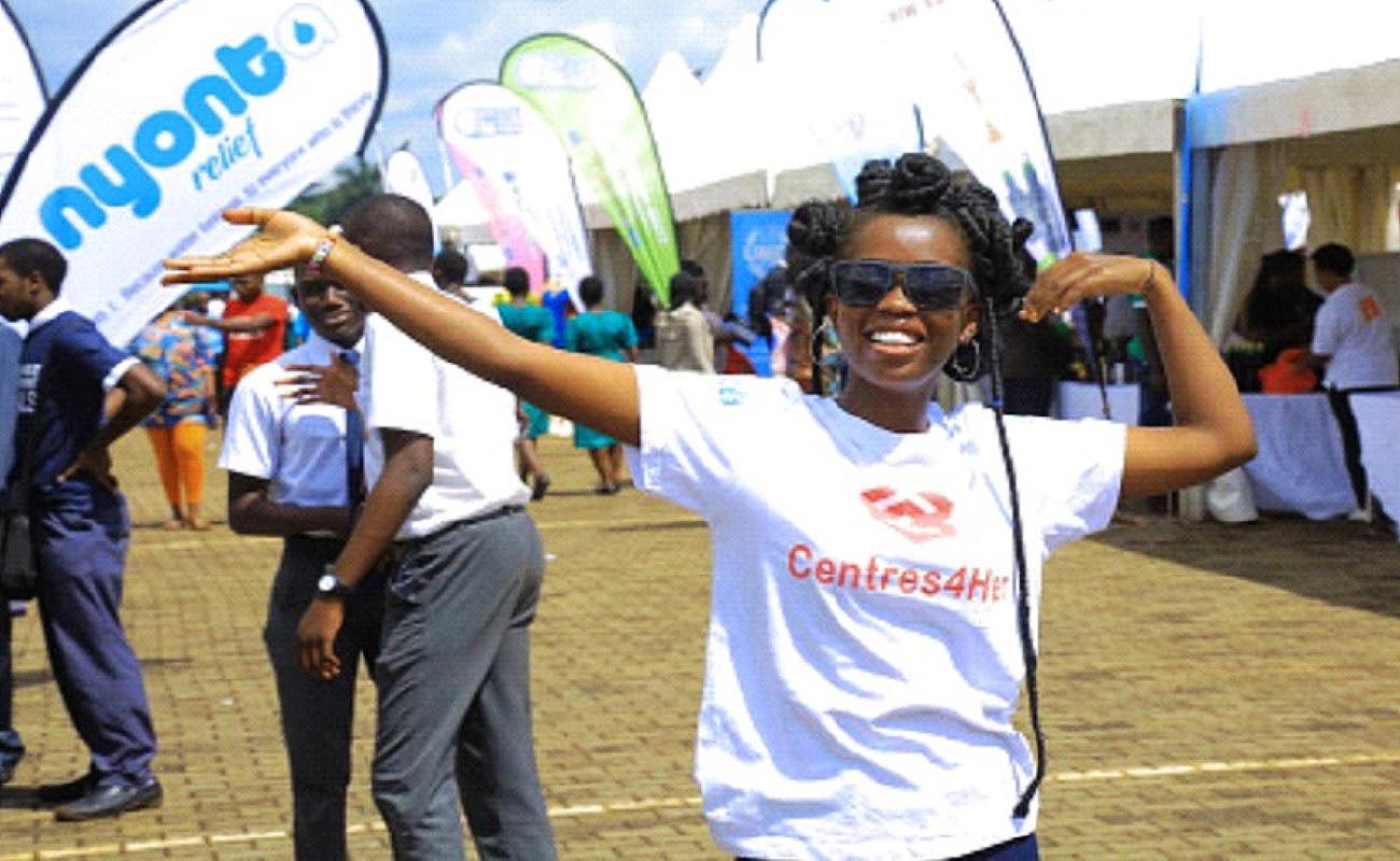 A team member poses for the camera during the exhibition at the UN Day, 24th October 2019, Kololo Airstrip, Kampala Uganda. Photo credit: Centres4Her