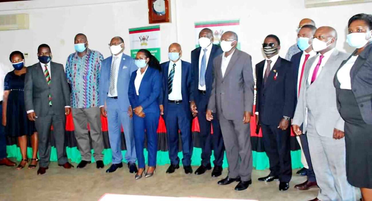 The Vice Chancellor, Prof. Barnabas Nawangwe (4th L) poses for a group photo with the EVaPoSIL Project Team and other stakeholders at the dissemination of research findings on 15th December 2020, Senate Conference Hall, Makerere University, Kampala Uganda.