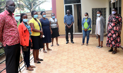 Project PI-Dr.Juliet Kiguli (3rd L), Bob Kirunda (4th R) and Sr. Nabwire Mary (R) with some members of the research team and health practitioners who will conduct research on social norms influencing type 2 diabetes risk behaviours, 4th December 2020, Grand Global Hotel, Kampala Uganda.