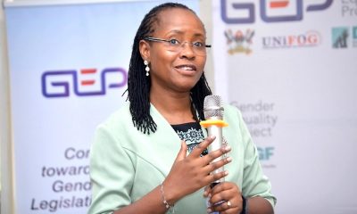 The Dean School of Women and Gender Studies-Assoc. Prof. Sarah Ssali speaks at an earlier event-Launch of the Gender Equality reports and tool kit for gender equality practitioners, 10th April 2019, SFTNB Conference Hall, Makerere University, Kampala Uganda.