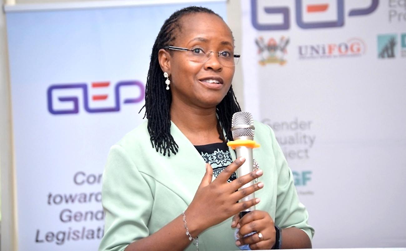 The Dean School of Women and Gender Studies-Assoc. Prof. Sarah Ssali speaks at an earlier event-Launch of the Gender Equality reports and tool kit for gender equality practitioners, 10th April 2019, SFTNB Conference Hall, Makerere University, Kampala Uganda.