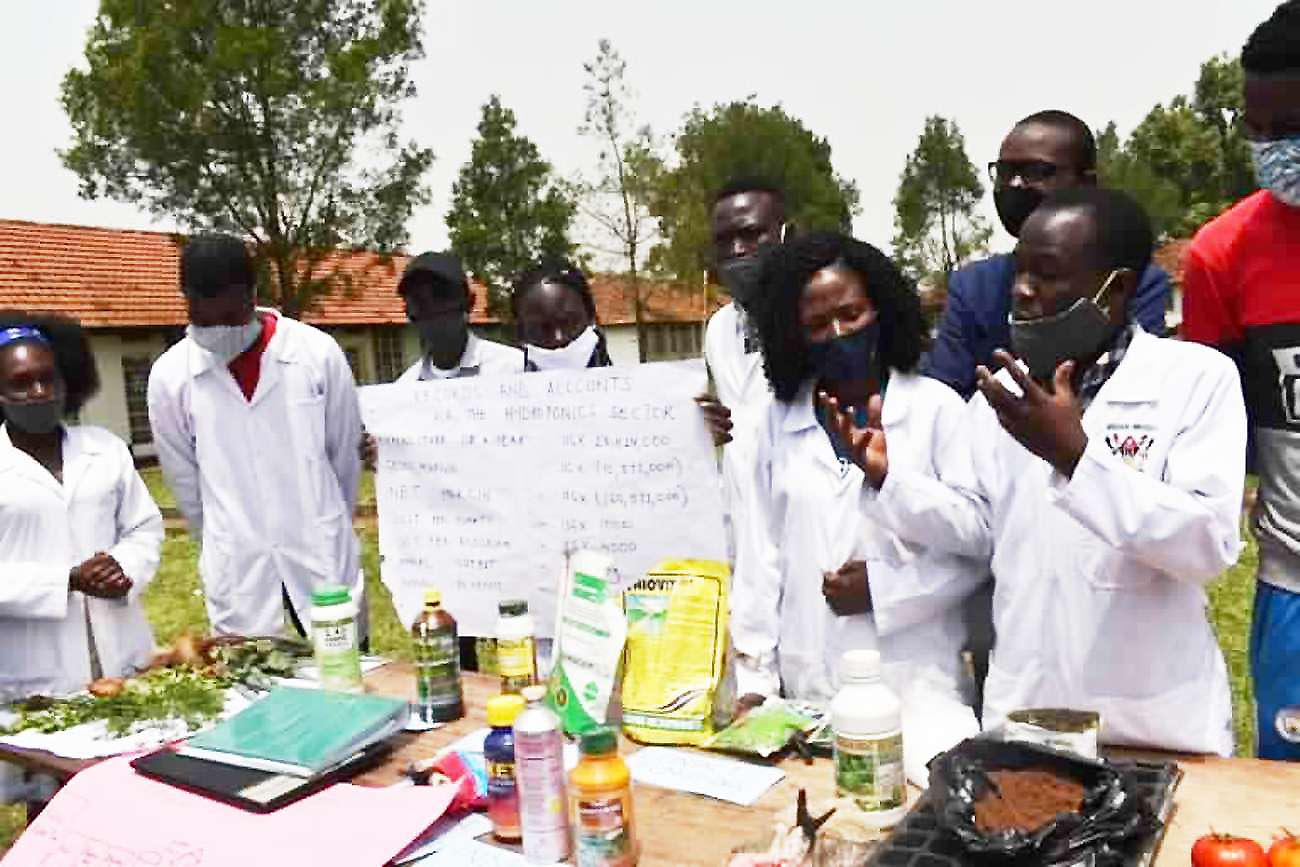 Students who engaged in the Hydroponics and Smart Greenhouse tomato production enterprise make their presentation during the End of Recess Term Exhibition on 6th February 2021, MUARIK, CAES, Makerere University, Wakiso Uganda.