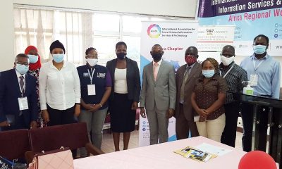 The DVCAA-Dr. Umar Kakumba (5th R), Ms. Winnie Nekesa-IASSIST Regional Secretary – Africa (5th L) and Prof. Constant Okello-Obura-Dean EASLIS and Chair National Organising COmmittee (4th R) with participants at the 1st IASSIST Conference, CoCIS, Makerere University on 13th January 2020.