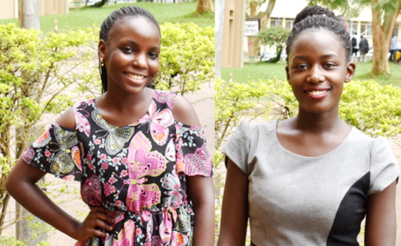 A montage of the Top Performing Female Students from the College of Natural Sciences (CoNAS); Ms. Nakato Zora Joy (L) and Ms. Ayebare Ruth (R) who scored CGPAs of 4.62 and 4.44 respectively.
