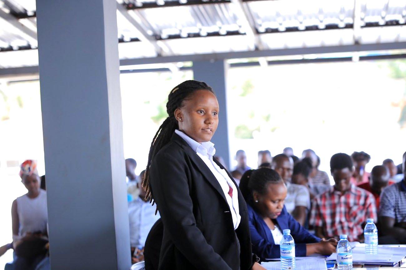 Ms. Ruth Muhawe, Best Overall Student, School of Law, graduated the top of her class with a CGPA of 4.38. Here she's seen taking part in the 2020 JESSUP Moot Competition where she emerged as Best Oralist. Photo credit: Twitter/@MakMootSociety