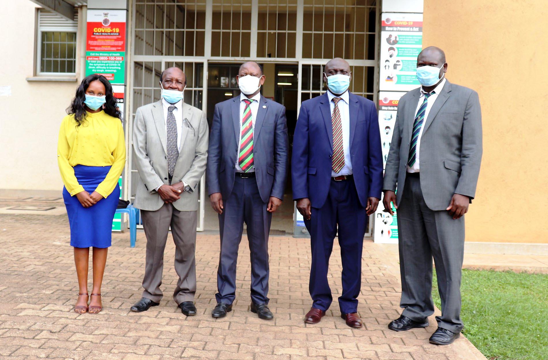 The Vice Chancellor, Prof. Barnabas Nawangwe (C) with a team from the Africa Planning Institute (API) that included former Dean, Prof. Hannington Sengendo after their meeting on 19th February 2021, CTF1, Makerere University.