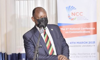 The Vice Chancellor, Prof. Barnabas Nawangwe addresses the 6th National Conference on Communications during the opening ceremony on 3rd March 2021, Gold Tulip Hotel, Kampala.