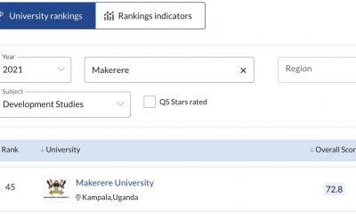 A screenshot of the 2021 QS Rankings by the subject of Development Studies showing Makerere University's global position.