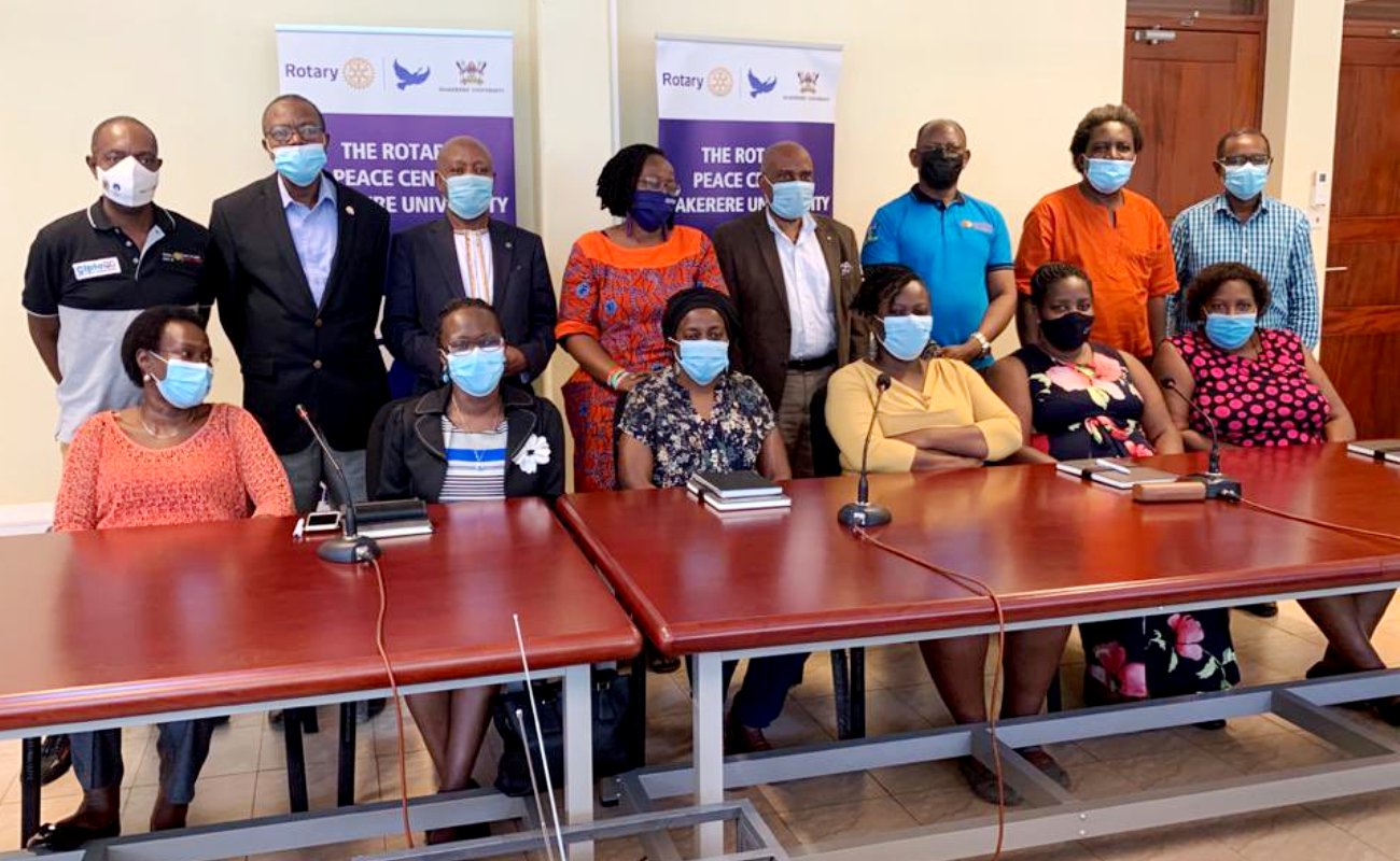 The Vice Chancellor, Prof. Barnabas Nawangwe (3rd R) with Members of the Mak Rotary Peace Centre Advisory Board during the Induction meeting on 27th February 2021, CTF1, Makerere University.