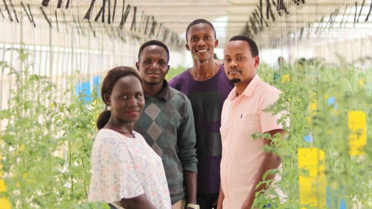 The team while at Makerere University Research Institute Kabanyolo Smart Hydroponics greenhouse