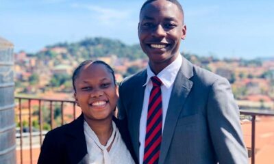 Third Year Law Students at Makerere University and Winners of the LUMS Moot Court; Ms. Nabuduwa Gertrude (L) and Mr. Mayanja Benson (R) smile for the camera.