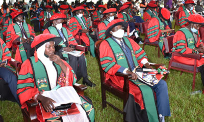 Some of the 43 Phd Graduands from the College of Education and External Studies and College of Agricultural and Environmental Sciences after receiving their awards at the second session of #Mak71stGrad held in the Freedom Square on 18th May 2021.
