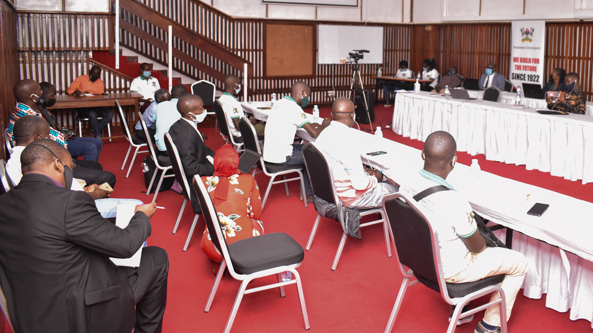 Part of the audience that attended the Mak-RIF EBoML Project Research Dissemination workshop in the AVU Conference Room, College of Education and External Studies on 28th May 2021.