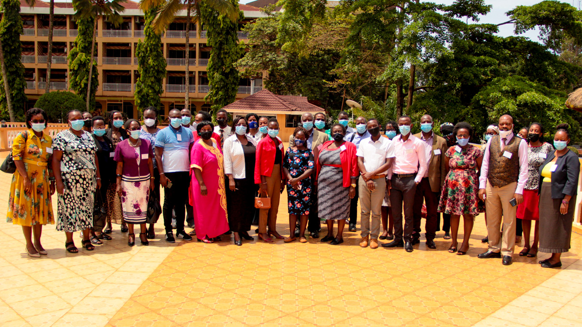 Dr. Noeline Nakasujja - Chair for the Department of Psychiatry, College of Health Sciences(Right), Dr. Euzobia Mugisha Baine - Director Gender Mainstreaming (2nd Right) join participants attending a two-day workshop (training of trainers) on policy monitoring and evaluation of the implementation of the Mak Policy and Regulations Against Sexual Misconduct and Harassment (PRASH) on 29th April 2021.