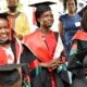 Female Graduands from the Margaret Trowell School of Industrial and Fine Arts (MTSIFA) bask in their moment of glory as their names are read out on Day 5 of the 71st Graduation Ceremony, 21st May 2021, Freedom Square, Makerere University.