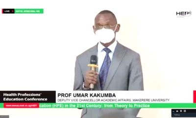 A Screenshot of the DVCAA, Dr. Umar Kakumba officially opening the Health Professions' Education Conference on 27th May 2021, Hotel Africana, Kampala Uganda.