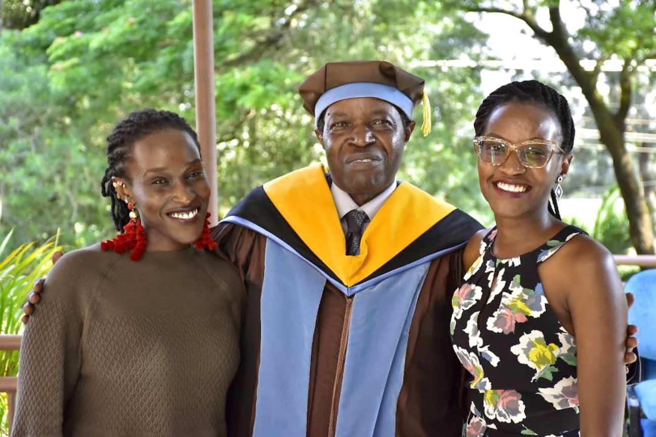 Prof. William Bazeyo (C) with family shortly after being awarded the honorary Doctor of Science degree at the Tufts 165th All-University Commencement Ceremony on 23rd May 2021. Photo credit: ResilientAfrica Network.